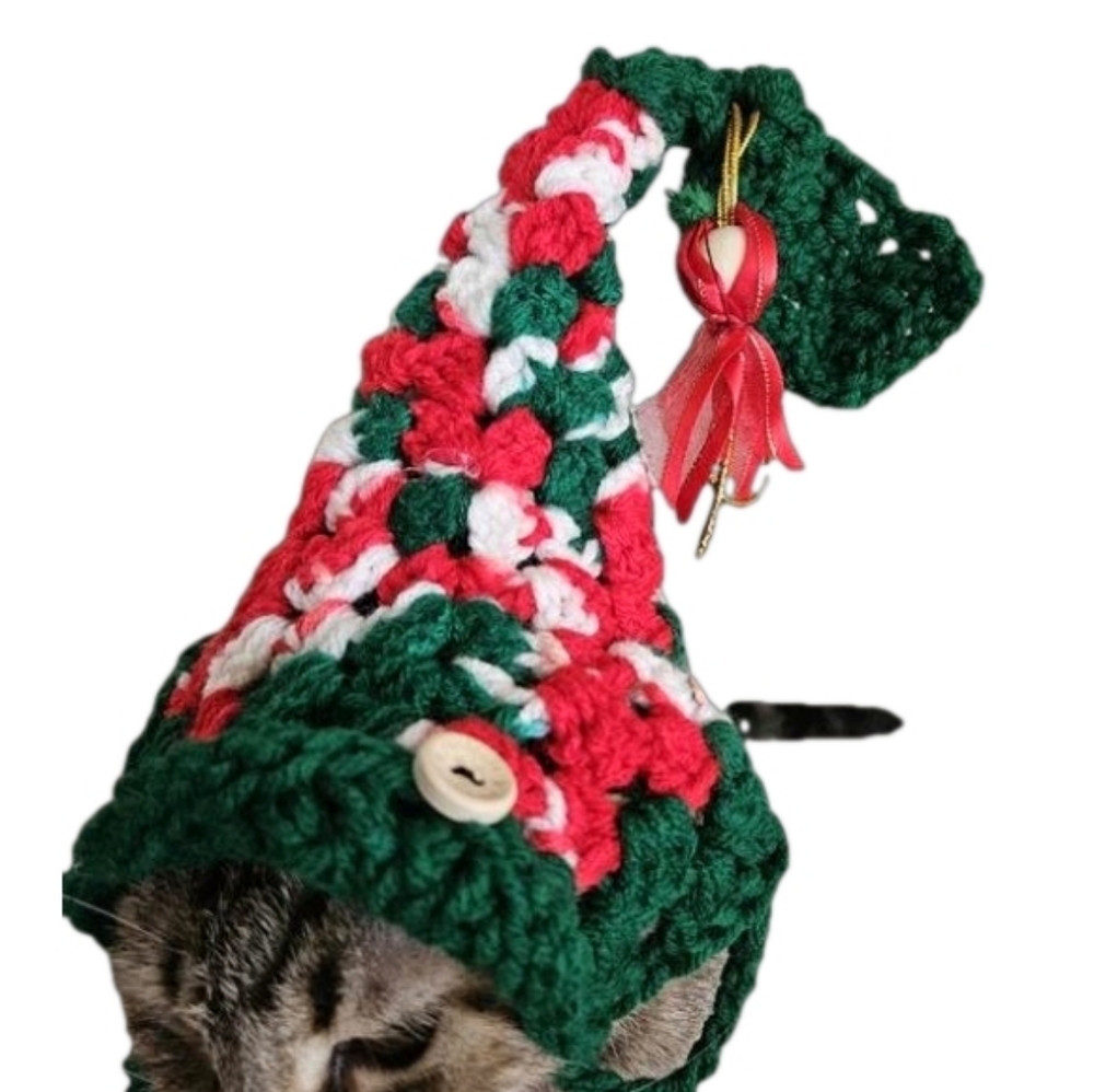 Handmade Crochet Santa Hat for Medium to Large Pets Christmas Dog or Cat Costume - Picture 15 of 17